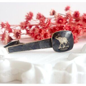 Elephant Figural Siam Sterling Silver Vintage Thai Made Nielloware Tie Bar Clip